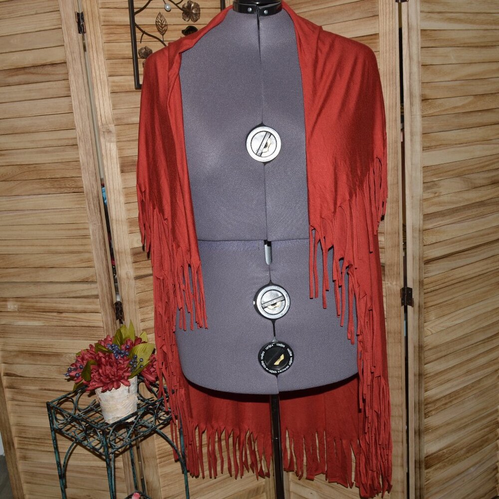 Shawl Dawls One Size Rust/Burnt Orange Fringed Shawl / Wrap